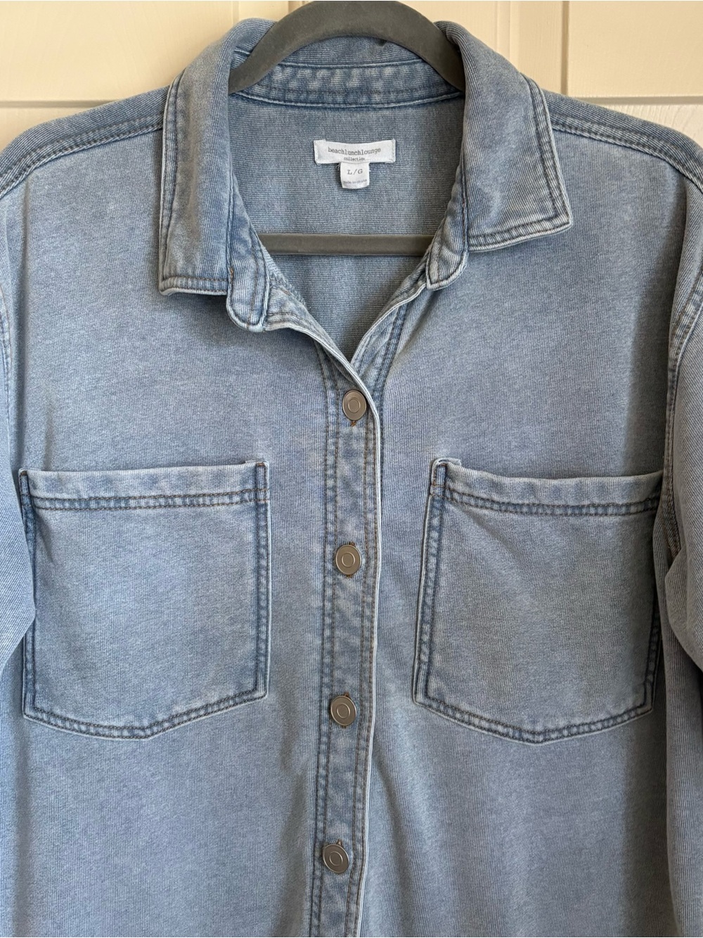 BeachLunchLounge Cotton Soft Denim Look Button-Up Shirt Jacket Shacket - Picture 3 of 11